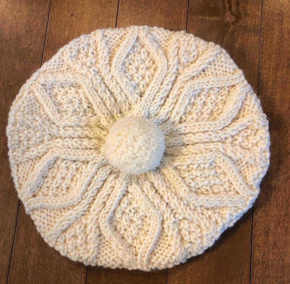 Aran hand knit Hat with pom pom from Ireland